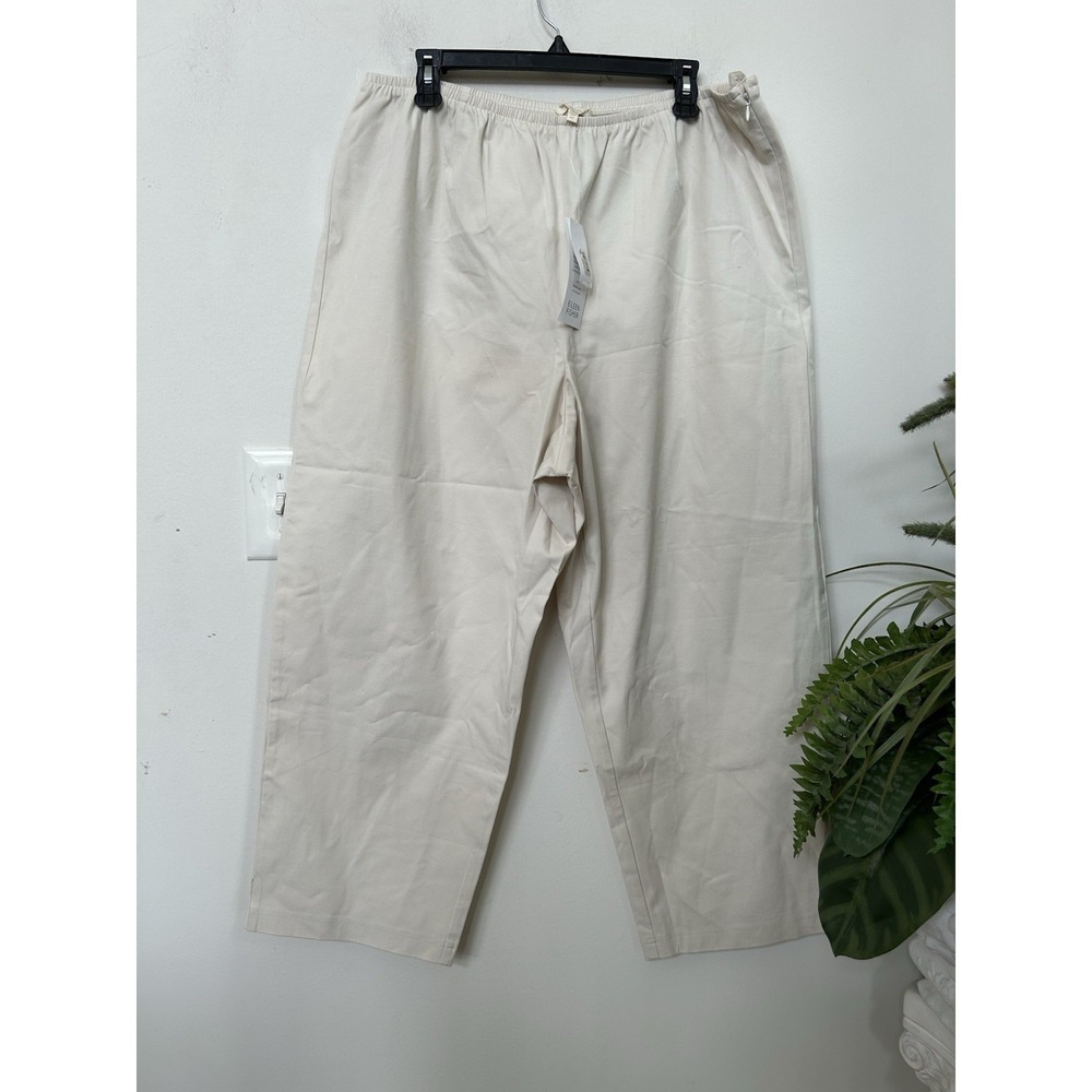 NWT Eileen Fisher Women's Ivory Cotton Blend Wide Leg Cropped Pants Sz 2X
